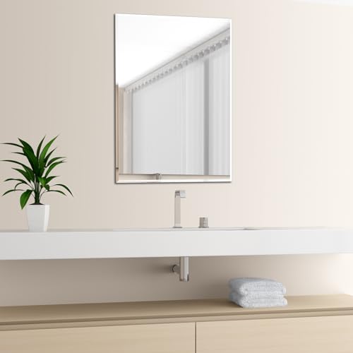 Ruomeng Wall Mirror Beveled Edge Frameless Mirror 20” x 28“ Wall Mounted Mirror for Bathroom Vanity and Entryway - size: 28"L x 20"W