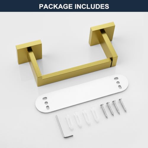 Toilet Paper Holder Wall Mount Brushed Gold Stainless Steel | Toilet Tissue Roll Holder Bathroom Square Toilet Paper Towel Roll Holder Double Post Pivoting Tissue Handle - color: Brushed Goled
