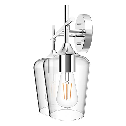 Ralbay Chrome Bathroom Light Fixtures 2-Lights with Clear Glass Modern Wall Mount Lighting Industrial Farmhouse Bathroom Vanity Lights Wall Sconce Chrome - color: Chrome, size: 2-Light