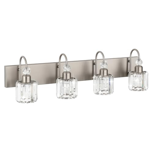 Ralbay 4-Light Crystal Vanity Light for Bathroom Brushed Nickel Modern Bathroom Light Fixtures - color: Round-Brushed Nickel, size: 4-light