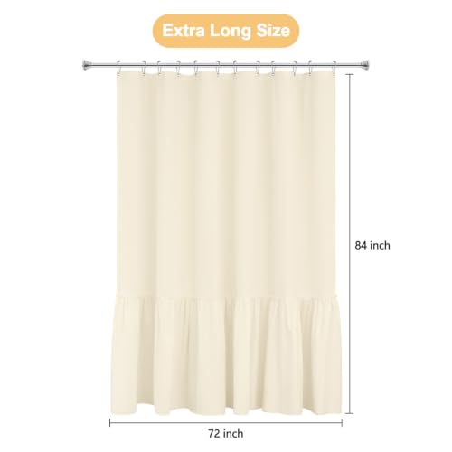 Seenus Cream Ruffle Shower Curtain Fabric with Waterproof TPU Backed, 72 x 84 Inch Extra Long French Country Ruched Shower Curtain No Liner Needed, Soft Microfiber Ivory Bath Curtain Washable - color: Ruffled - Cream, size: 72"W x 84"L (Pack of 1)
