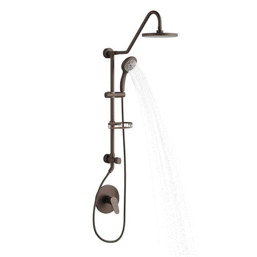 PULSE ShowerSpas Kauai III Oil-Rubbed Bronze Rain Shower Head with Handheld Spray - 1.8 GPM, 8" Showerhead, 5-Function HandShower, Adjustable Slide Bar - Shower Heads with Handheld Spray Combo - color: Oil Rubbed Bronze, size: 1.8 Gallon Per Minute