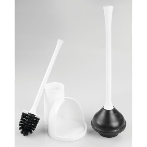 iDesign Compact Plunger Set, White, Set of 2 | Toilet Brush, Bathroom Cleaning, Storage - color: White, style: Pack of 2
