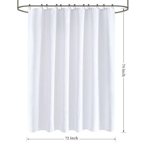 Tititex Solid White Cloth Fabric Shower Curtain Liner with 2 Magnets - Texture Pressure Bubble Soft Hotel Quality Waterproof Shower Liner, Light-Weight & Machine Washable 72x74 inch - color: White, size: 72"W x 74"L (Pack of 1)
