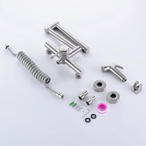 Kitchen Faucet Wall Mount with Side Sprayer, Folding Design for Bar Taps | 304 Stainless Steel Constructed, Rotatable, 8"" Center, Commercial Use - color: Style C, Independent Stand