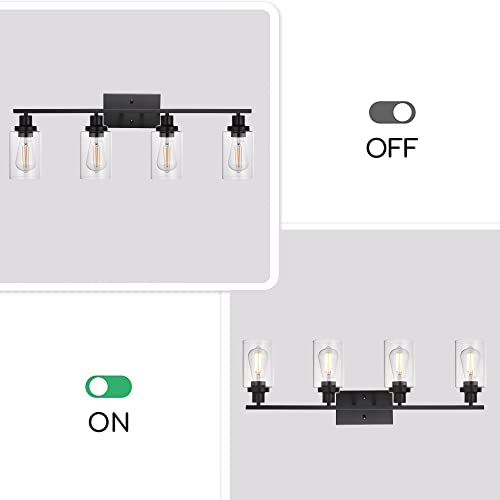 MELUCEE 4 Lights Sconces Wall Lighting Black with Clear Glass Shade | Industrial Bathroom Light Fixtures Vanity Lights Porch Light Fixtures Wall Mount (Patent No.: US D963914 S) - color: Black, size: 4-Light