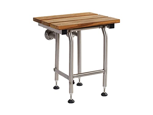Teak Shower Bench with Legs | Folding Shower Chair for Elderly and Disabled, ADA Folding Shower Seat Wall Mounted Holds Upto 400lbs | 304 Stainless Steel Teak Shower Stool | 16"x16" - size: 16