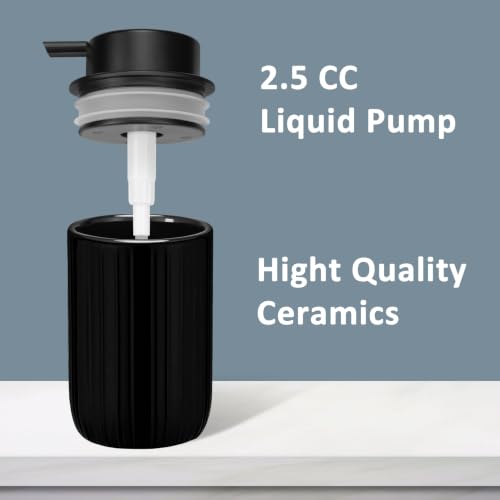 Soap Liquid Dispenser Ceramic with Easy-to-Press Pump Hand Liquid Dispenser for Shampoo Bathroom Countertop 13.5 oz - color: Liquid-stripes Shinyblack