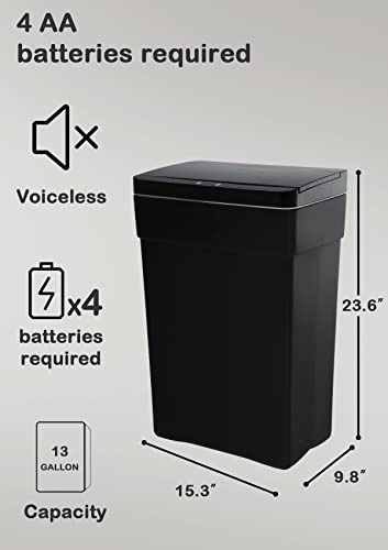 13 Gallon Black Plastic Trash Can with Lid, 50 Liter, Touchless Sensor, Auto-Sensing Technology, Easy to Clean, Durable - style: Single Lid(black)