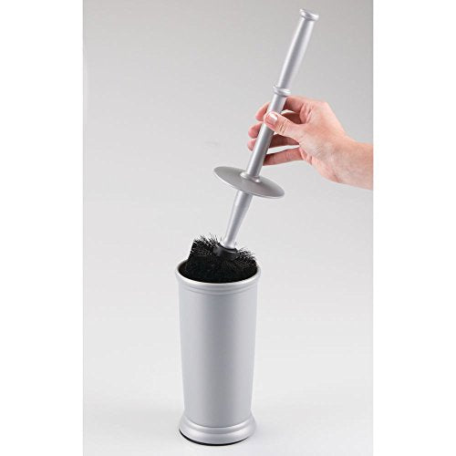 iDesign Kent Toilet Bowl Brush and Holder for Bathroom Storage - Gray | Bathroom Cleaning Storage - color: Silver