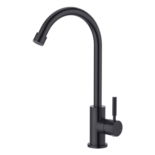 CREA Matte Black Faucet for Kitchen Bar Outdoor Sink 1 Hole 3Holes(with Deck Plate),High Arc 360°Swivle Single Handle Tap Brushed 304 Stainless Steel - color: Black, style: Mixed water pipe