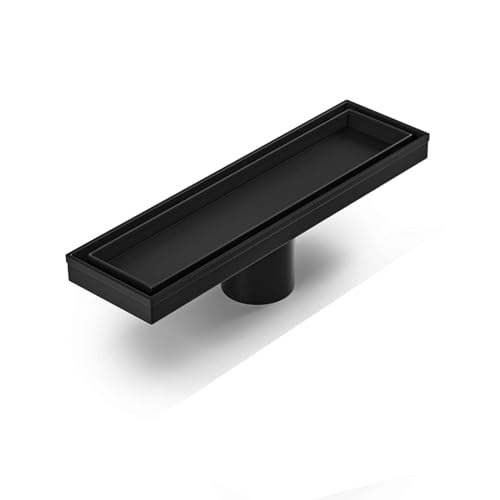 Neodrain 12" Matte Black Linear Shower Drain,2-in-1 Flat& Tile Insert Cover | 304 Stainless Steel,Fast Drainage, Durable,Rectangle Shower Floor Drain with Adjustable Feet,Hair Strainer,Fits Bathrooms - color: Matte Black, size: 12 In