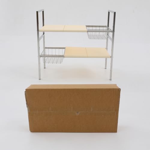 2-Tier Under Sink Organizer, Adjustable 20.9-34.6 Inch, Stainless Steel Cabinet Shelf with 4 Baskets, Cream White (Cream White) - color: Cream White
