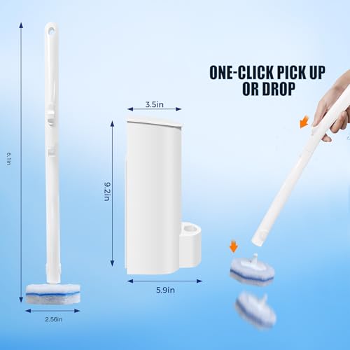 2 Pack Disposable Toilet Brush with 60 Refills, Wall Mounted Toilet Bowl Cleaner Wand Kit and Holder, Bathroom Cleaning Supplies, Toilet Scrubber Disposable Heads