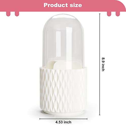 Makeup Brush Holder Organizer with Lid -360° Rotating Dustproof Make Up Brushes Container with Clear Acrylic Cover, Spinning Cosmetics Holders Storage Cup with 5 Compartment - color: White+Lid