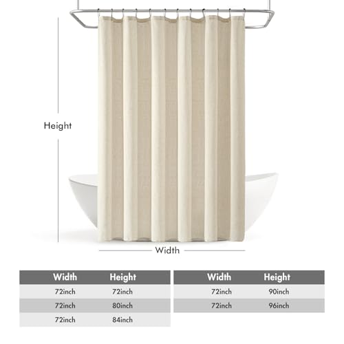 MIULEE W72*L84 Extra Long Linen Shower Curtain Natural 12 Metal Hooks | Boho Farmhouse, Heavy, Buttonhole Fabric Curtain Set, Waterproof Thick Cloth Neutral Curtains, Bathroom - color: Natural, size: 72"W x 84"L (Pack of 1)