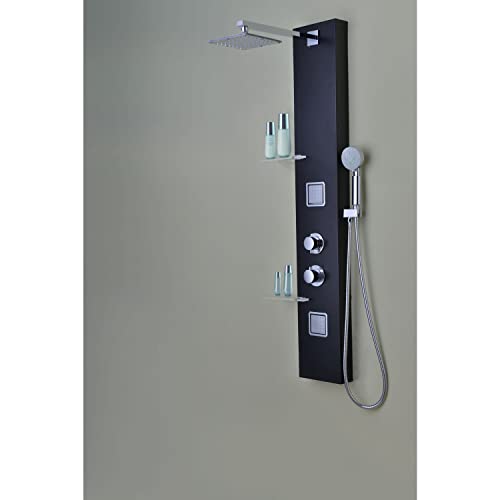 ANZZI Shower Head Panel Tower System, Ronin, Black Aluminum, 2 Turbo Jetted | Includes Two Adjustable Body Spray Jets For Targeted Water, Constructed From Stainless Steel With A Matte Finish - color: Matte Black, style: 2 Jets