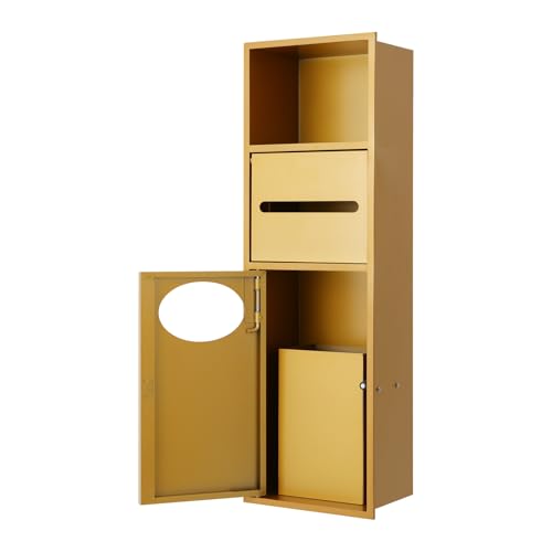Stainless Steel Shower Niche, 7.9" X 5.3" X 24.8" Recessed Shower Storage Cabinet, 44.09 Lbs Load-Bearing Capacity Wall-Mounted Tissue Paper Roll Rack Dispenser with Trash Can (Gold) - color: Gold