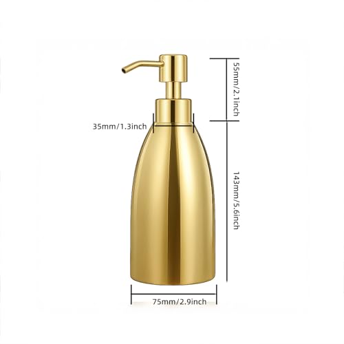 304 Stainless Steel Soap Dispenser 16oz Rust-Proof Liquid Soap Pump Bottle for Kitchen or Bathroom Countertop Hand Dish Lotion Leak-Proof (Polished Gold) - color: Polished Gold