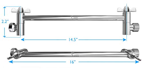 16-Inch Extra Long Shower Extension Arm. Solid Brass. Height/Angle Adjustable With a Unique Locking Gear for a Perfect Position Every time. Holds All Showerhead Sizes. - color: Chrome