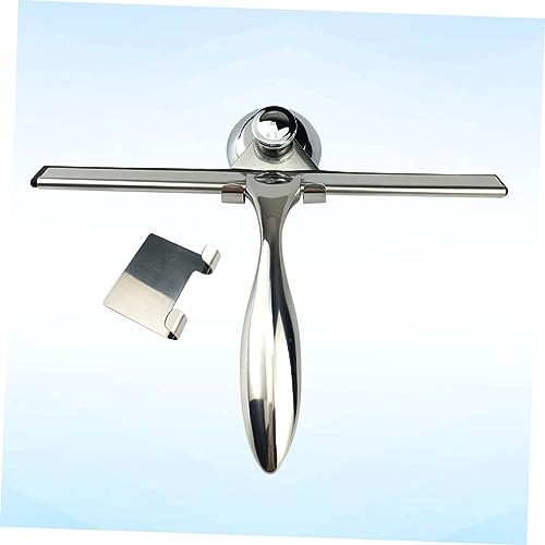 3Pcs Stainless Steel Shower Squeegee for Glass Mirror Bathroom | Suction Cup Mount, Hooks Holder, Rust-Proof Build, Weighted Handle, Space-Saving Storage Placement