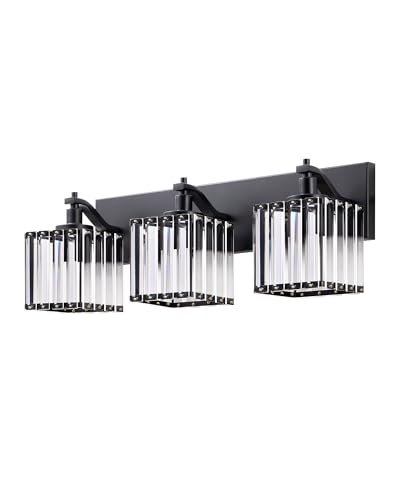 EDISHINE Modern 20.47'' 3-Light Black Crystal Bathroom Vanity Light Fixture | E26 Socket, Durable Metal Base, Wall Sconce for Powder Room, Bedroom, Dressing Areas - color: Black
