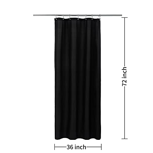 ALYVIA SPRING Stall Fabric Shower Curtain Liner Waterproof - Soft & Lightweight Small Shower Curtain with Magnets for Narrow Stall Size, Machine Washable - 36x72, Black - color: Black, size: 36"W x 72"L (Pack of 1)
