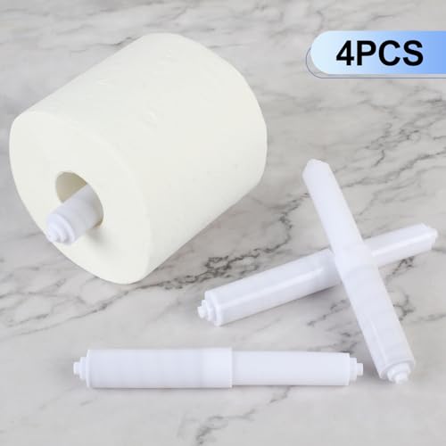Rindion 4 Pack Toilet Paper Holder Spring Rod, White Toilet Paper Roller Replacement, Plastic Toilet Paper Holder Replacement Rod - color: White