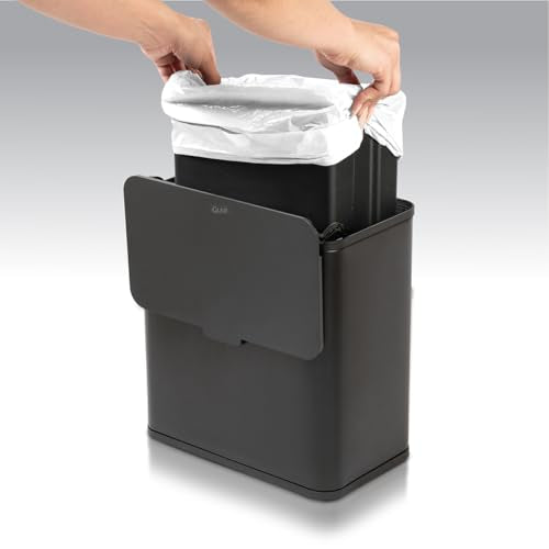Glad Roomate Under Counter Trash Can - Space Saving Stainless Steel Waste Bin with Dual Lid and Clorox Protection - Small Black Trash Can for Kitchen Cabinet, Under Sink, or Bathroom, 1.5 Gallon (6L) - color: 6 Liter Black Stainless