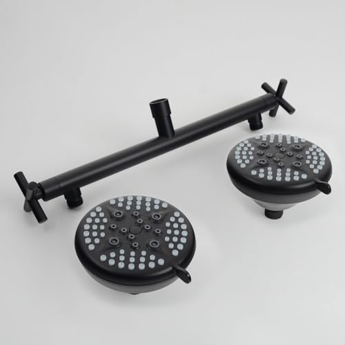 Double Shower Head with Shower Head Shut-Off Valve,High Pressure 4 Setting Dual ShowerHead System For Couples,2 Person Shower Manifold Built-in Valve,2 Shower Sprayers Combo,Matte Black,AB1MG - color: Matte Black, size: 7.5