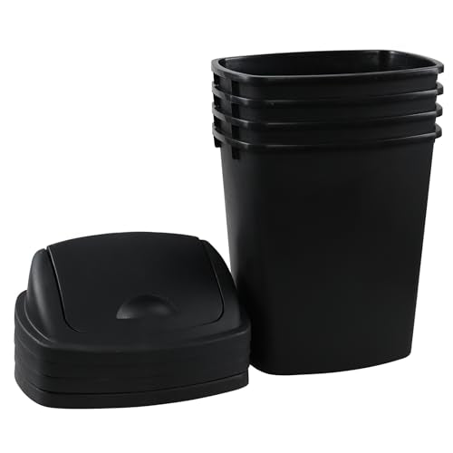Pack of 4 Plastic Trash Can Wastebasket, 7 Gallon | Black, Commercial Office and Bathroom Use, Durable Easy-Clean Bin, Space-Saving Shape - size: 7 Gallon