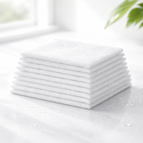 Washcloth Bundle, 18-Pack Soft White Wash Cloths for Everyday Household Use, Lightweight Absorbent Cloths for Indoor Cleaning, Bath, and General Home Tasks