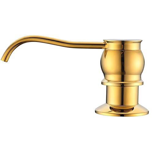 Built in Deck Mount Liquid Lotion Kitchen Countertop Metal Soap Dispenser, Gold Brass Dispenser Pump with 500ml (17oz) High Capacity Bottle - color: Gold, size: Without Hose