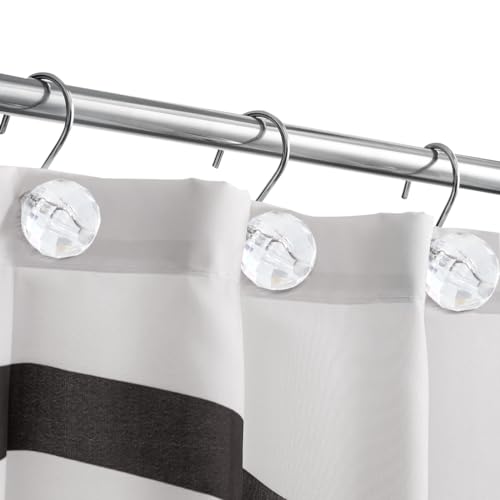 J&V TEXTILES Shower Curtain Hooks Rings, Rust Resistant Metal Double Glide Shower Hooks Rings for Bathroom Shower Rods Curtains, Set of 12 Hooks (Crystal Clear Sphere) - color: Crystal Clear Sphere