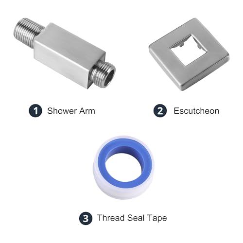 Straight Shower Arm with Flange, Ceiling Mount 3 Inches Rain Shower Head Arm Extension Replacement with Anti-Scratch Escutcheon Plate, DOLGABA Brushed Nickel - color: Square Brushed Nickel 3 Inch