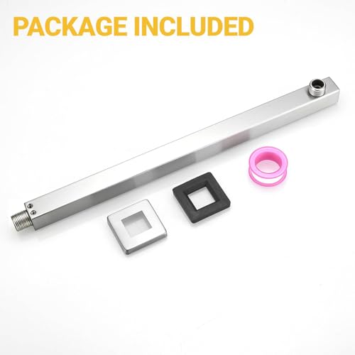 16 Inch Shower Head Extension Arm with Flange, Shower Rod, Nickel | Square Straight Rain Showerhead Extended Arms, Shower Pipe Extender Arm Replacement, Wall Mounted, SUS304 Stainless Steel - color: Nickel