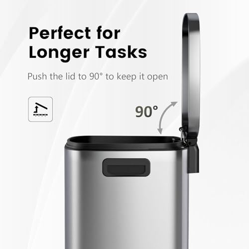 ELPHECO Kitchen Trash Can with Lid 13 Gal Stainless Steel Pedal Garbage Can | Soft Close Lid, Pedal, Heavy-Duty Fingerprint Proof Step Wastebasket with 20 Bags, Removable Bucket, Home Office, Silver - color: Silver