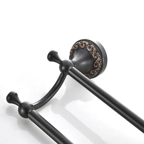 Oil Rubble Bronze Brass Double Towel Bar, Adjustable 15.5 to 27.5 Inch Bath Towel Bar Rack for Bathroom Towel Holder, Wall Mounted Black Bathroom Hardware Accessories,Pattern Carving Design - color: Double Towel Rack