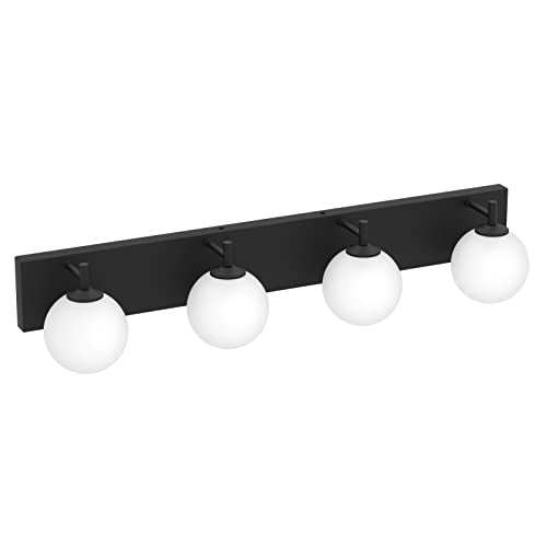 Aipsun Bathroom Light Fixtures, 4 Lights Matte Black Vanity Light, Modern Wall Sconces Lighting, Modern Bath Wall Mounted Lights with Milky Glass Globe(Exclude Bulb) - color: Black, size: 4 Lights
