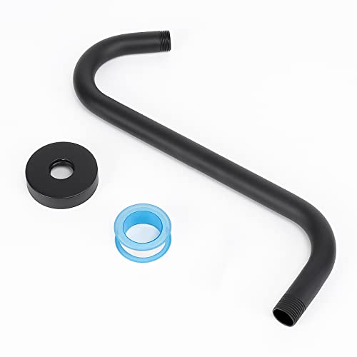 S Shaped Shower Arm, High Rise Shower Head Extension Pipe Standard 1/2" Connection with Flange, Awesome Shower Experience-Stainless Steel Bathroom Accessory(12 Inch S Shape, Matte Black) - color: Matte Black, style: 12" S Shape