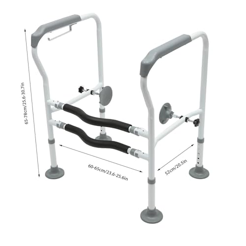 30.7in H Toilet Frame Grab Bars for Elderly Adults, Safety Rail Seat W/Footbeds+ Suction Cups, Height Adjustable Handicap Assist for Elderly Handicap Toilet Frame Grab Bar, 300lbs Capacity.