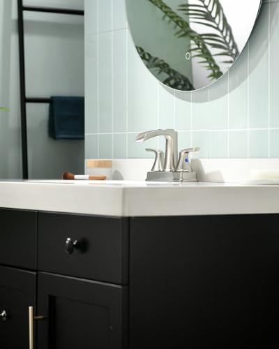 Fapully Bathroom Sink Faucet, Waterfall 4 Inch Centerset Bathroom Faucet | Brushed Nickel, 2-Handle, Lead-Free Brass Bathroom Sink Faucet, Faucet for Bathroom Sink with Pop-up Drain - color: Brushed Nickel
