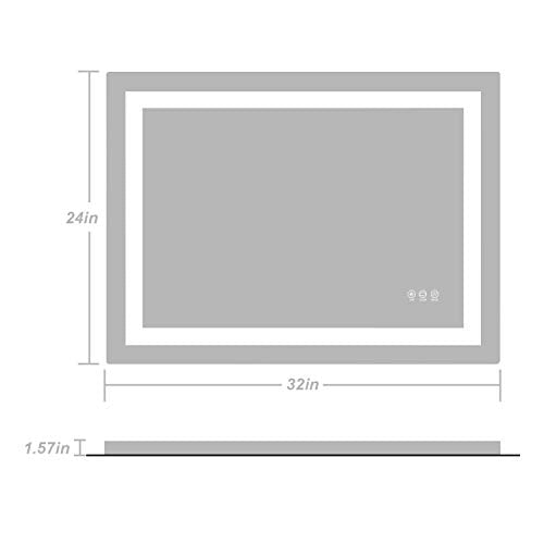 TATU LED Bathroom Mirror, 32x24 Inch Bathroom Vanity Mirror Wall Mounted with 3000K-6000K Adjustable, Anti-Fog, Smart Touch Button, Stepless Dimmable Lighted Makeup Mirror, Horizontal/Vertical - size: 24"L x 32"W