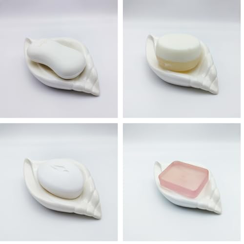 Sea-Shell Soap Holder, Ceramic Soap Tray with Self Draining, Soap Tray for Sink Washroom Bathroom Shower, Small Cute and Elegant Holder with Glaze, Easy Cleaning (Pink) - color: Pink