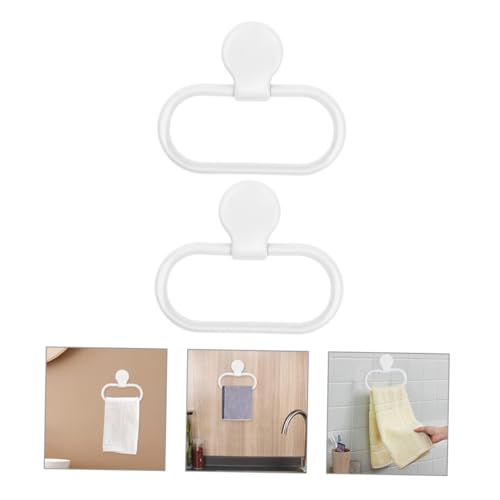 Vaguelly 2pcs Adhesive Towel Rings Wall-Mounted Hand Towel Holder for Bathroom Non-Deformation Shelf with Strong Sticky Backing Minimalist White Design Compatible with Any Decor