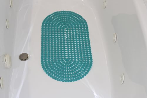 Luxury Oval Bath & Shower Mat 27" x 15" – Non-Slip PVC Bath Mat with Secure Suction Cups, Pear Diamond Design, Modern Bathroom Safety – Dependable Industries (Turquoise) - color: Turquoise