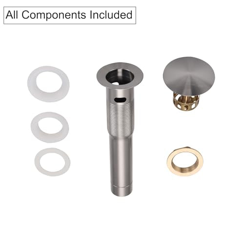 Polished Brushed Nickel Vessel Sink Drain - Bathroom Pop-Up Drain with Detachable Basket Stopper, Anti-Clogging Strainer & Overflow Protection - color: Brushed Nickel, size: with overflow