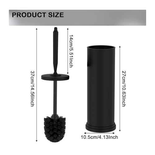 Stainless Steel Toilet Bowl Brush and Holder Set Scrubber Black | Weighted Stable Base Removable Inner Tube Toilet Bowl Brush Splash-Proof Design for Deep Cleaning Space Saving Storage - color: Black