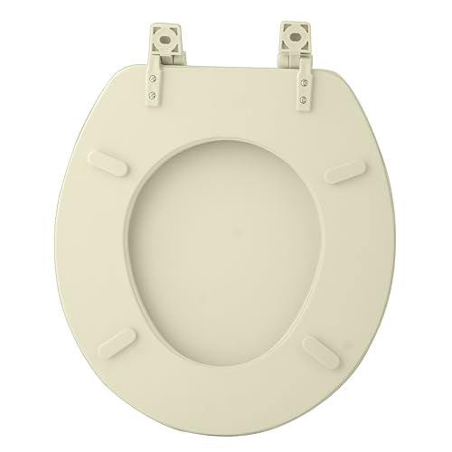 PowerSellerUSA Vinyl Round Soft Toilet Seat, Adjustable Hinges Toilet Seats with Non Slip Grip Tight Bumpers, Standard Heavy Duty Plastic Bathroom Toilet Seat Close Lid Set, Bone - color: Bone - Vinyl, size: 17" Standard