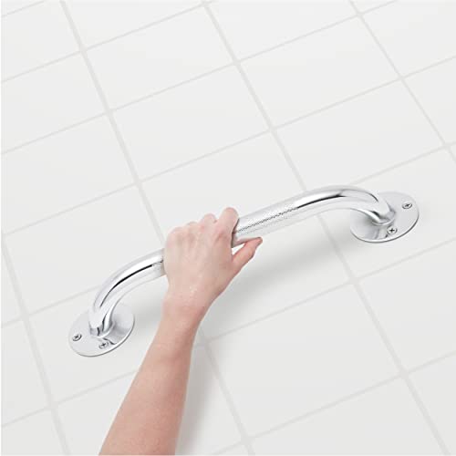 Medline Knurled Chrome 12” Grab Bar for Shower & Bathtub, Independence & Ease of Movement — for Elderly, Handicapped or Seniors, 300 lb. Capacity, 1 Bar - size: 12"